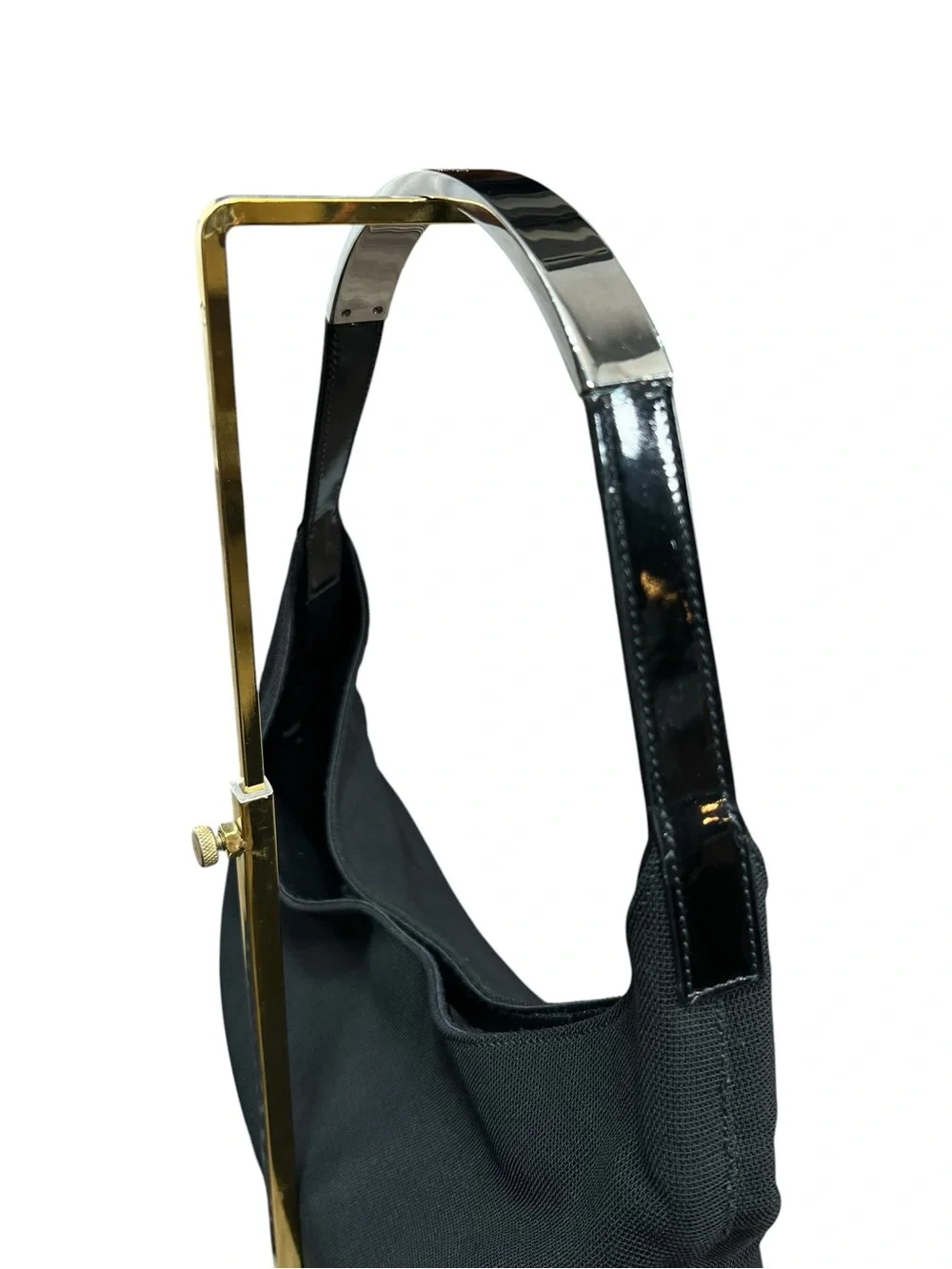 VINTAGE GUCCI Tom Ford Era Black Canvas Metal Handle Hobo Bag Excellent Cond